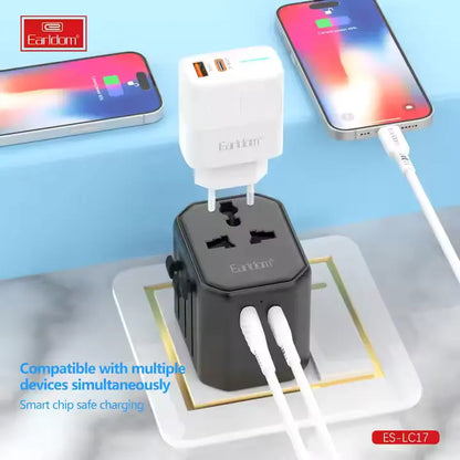 Earldom LC17 USB International Travel Adapter with Type-C to USB 3.0 Adapter - Saif Al Najmi Kw