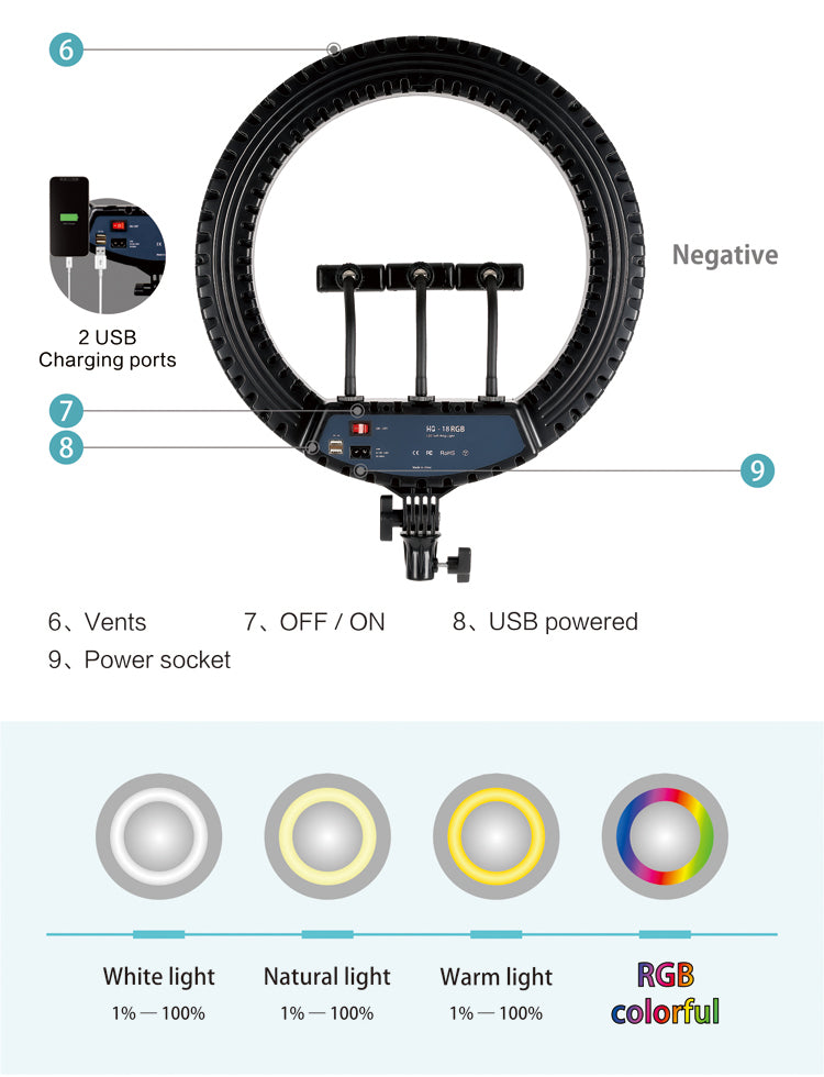 HQ-18 Professional 18" LED Ring Light with Stand – Selfie & Live Streaming Kit