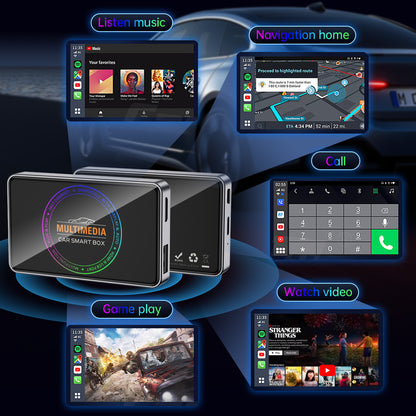 Fuallwin Wireless CarPlay AI Box – 4GB+32GB Android Media Adapter, Cyberpunk Design Plug-and-Play for iPhone & Android