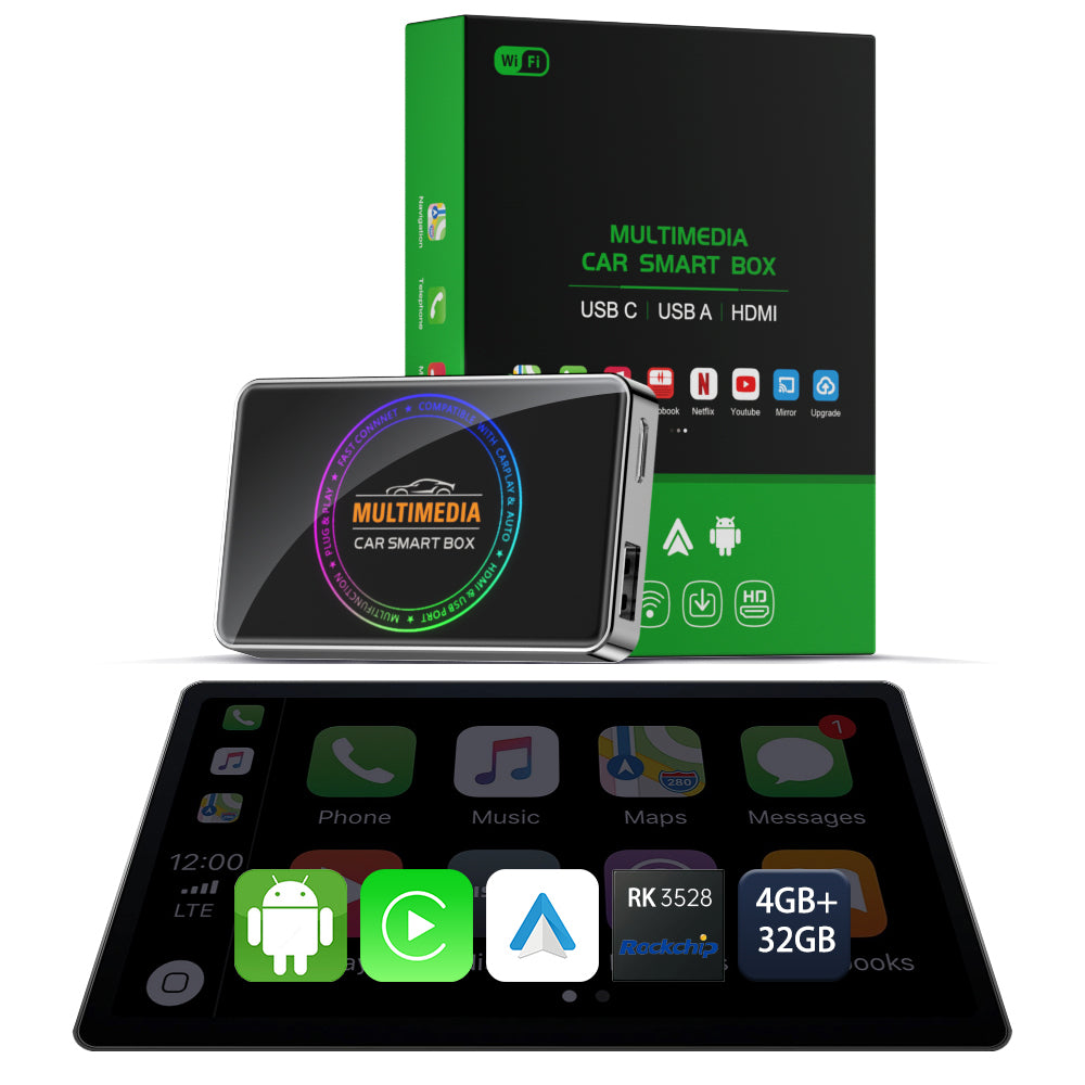 Fuallwin Wireless CarPlay AI Box – 4GB+32GB Android Media Adapter, Cyberpunk Design Plug-and-Play for iPhone & Android