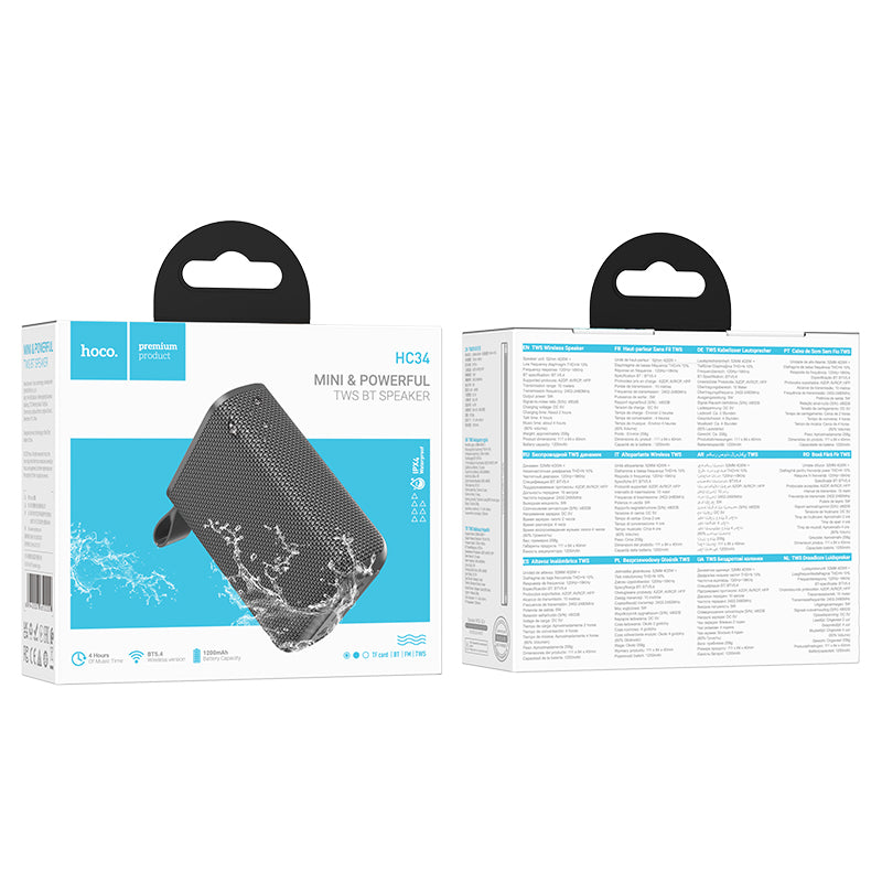 Hoco HC34 Wireless Sports Speaker – 5W, Touch Panel, Colorful LED Light, TF/USB/AUX Support