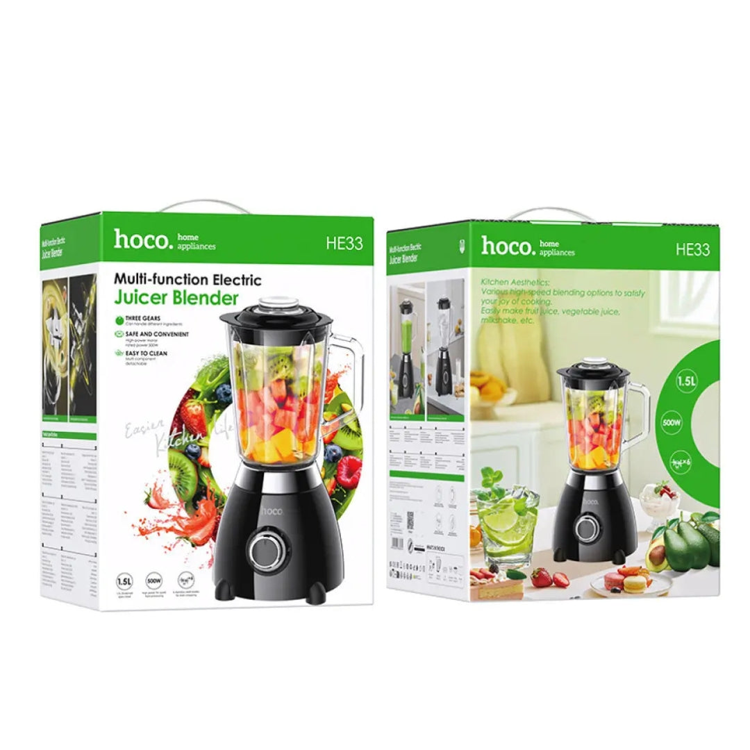 HOCO HE33 Retro Juicer Blender 1.5L 500W with Glass Jar – Black