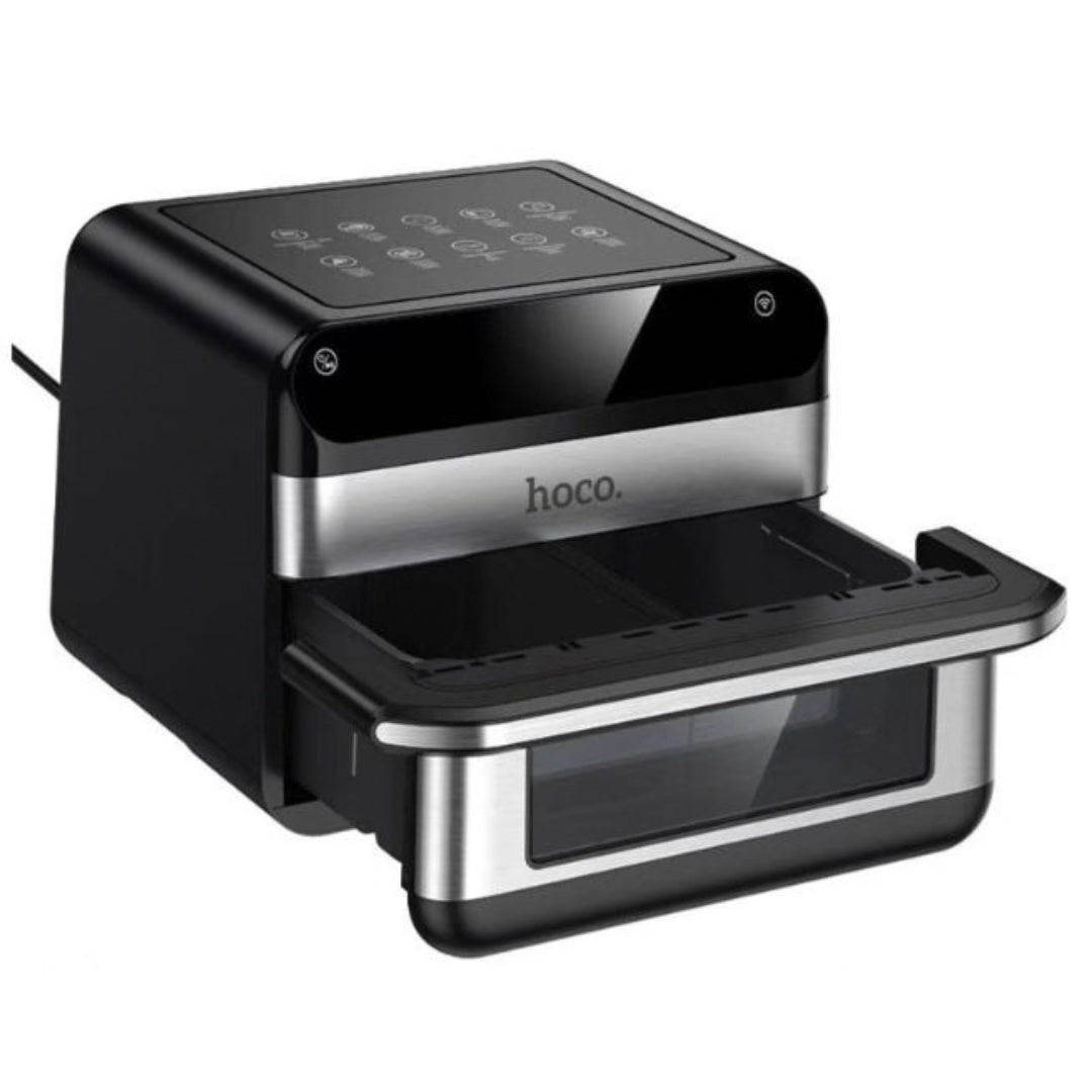 HOCO HJD81A 12L 2800W Smart Wi-Fi Air Fryer with Dual-Zone Cooking & Color Touch Screen – Black
