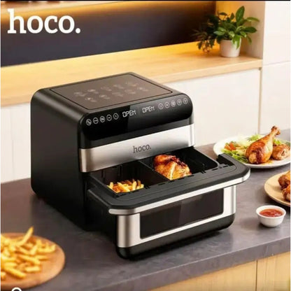 HOCO HJD81A 12L 2800W Smart Wi-Fi Air Fryer with Dual-Zone Cooking & Color Touch Screen – Black