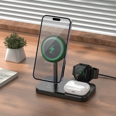 Hoco 3 in 1 Magnetic Wireless Fast Charger CQ12 - Fast Charging for Smartphone, Apple Watch, and AirPods - Saif Al Najmi Kw