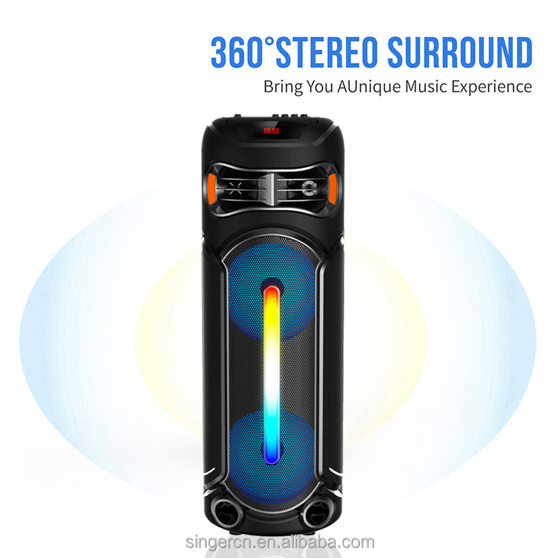 Sing-E ZQS8267 Professional Outdoor Party Speaker – Dual 8” Subwoofer, Bluetooth, RGB Light, Mic Support