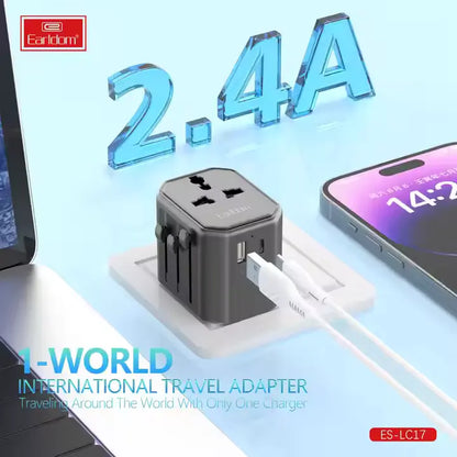 Earldom LC17 USB International Travel Adapter with Type-C to USB 3.0 Adapter - Saif Al Najmi Kw