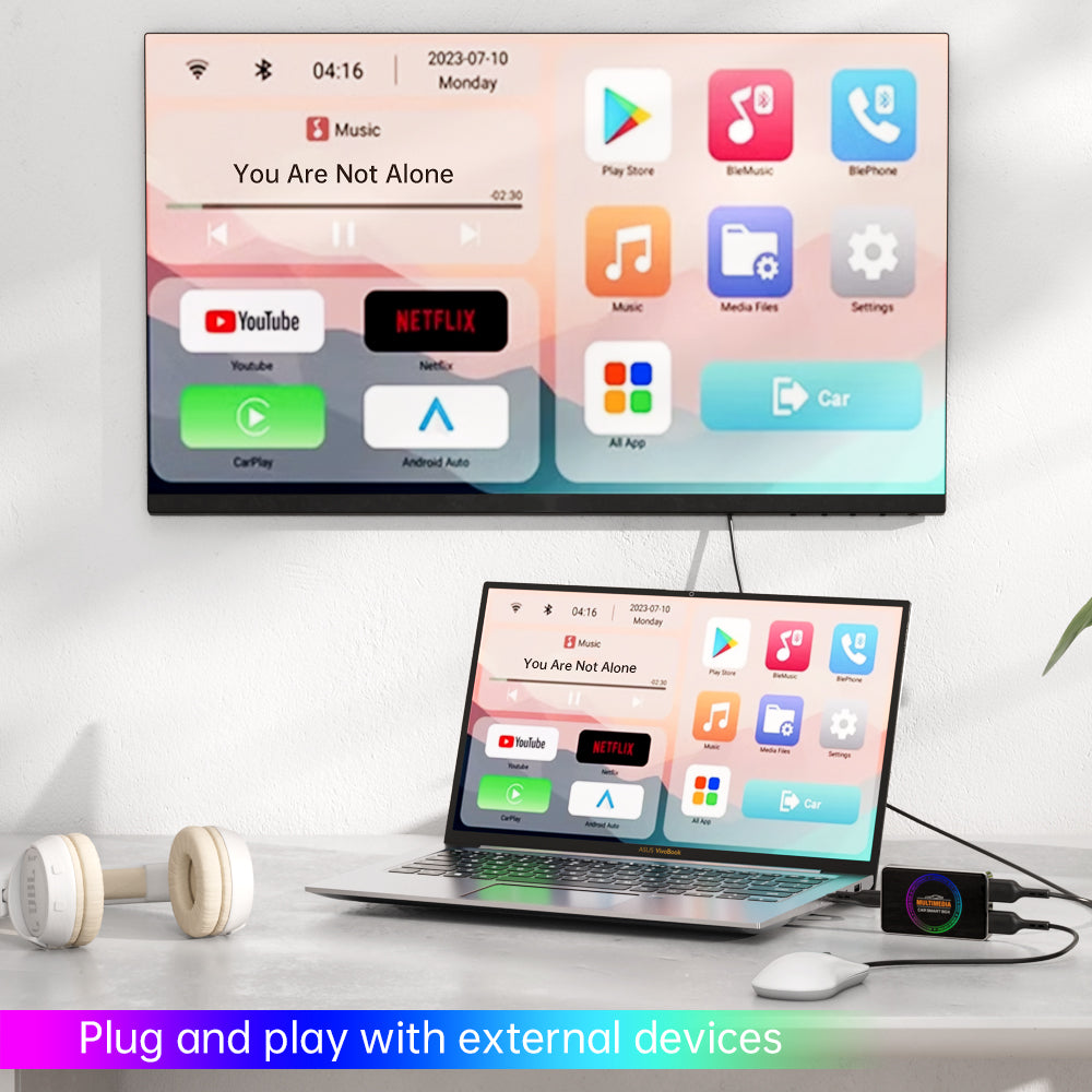 Fuallwin Wireless CarPlay AI Box – 4GB+32GB Android Media Adapter, Cyberpunk Design Plug-and-Play for iPhone & Android
