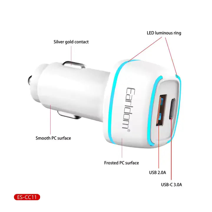 Earldom ES-CC11 Car Charger With PD type c to type C Cable - Saif Al Najmi Kw