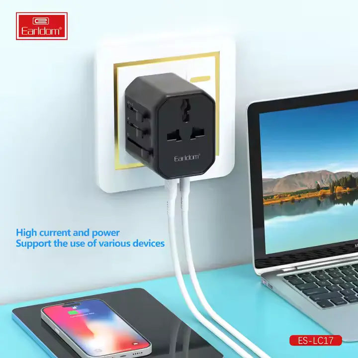 Earldom LC17 USB International Travel Adapter with Type-C to USB 3.0 Adapter - Saif Al Najmi Kw