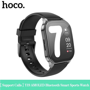 Hoco Y19 AMOLED Bluetooth Smart Sports Watch 1.96 Inch, IP68 Waterproof - Black - Saif Al Najmi Kw