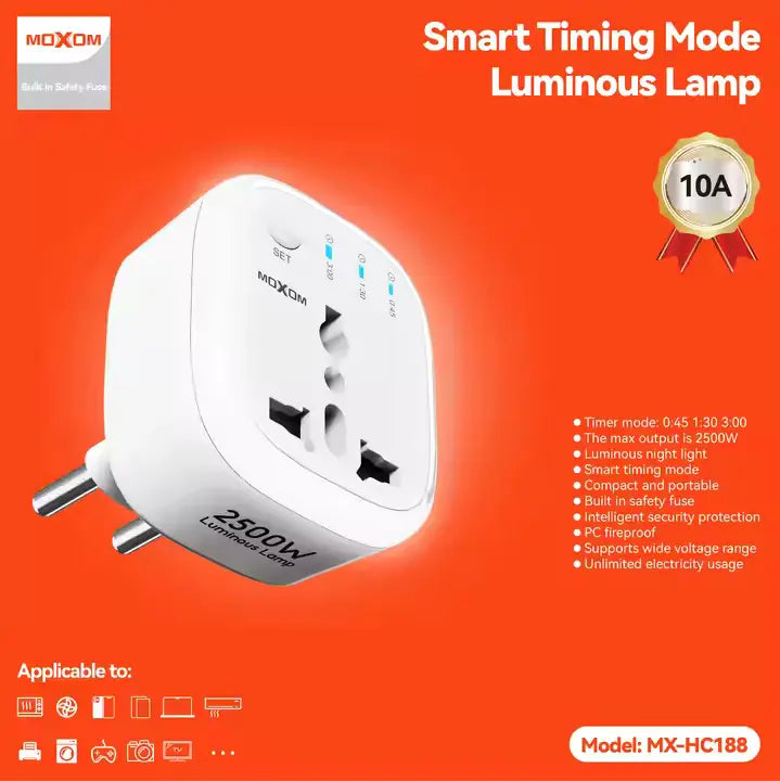 MOXOM Universal Travel Multi Port USB Wall Charger 10A EU Timing luminous conversion plug socket - Saif Al Najmi Kw