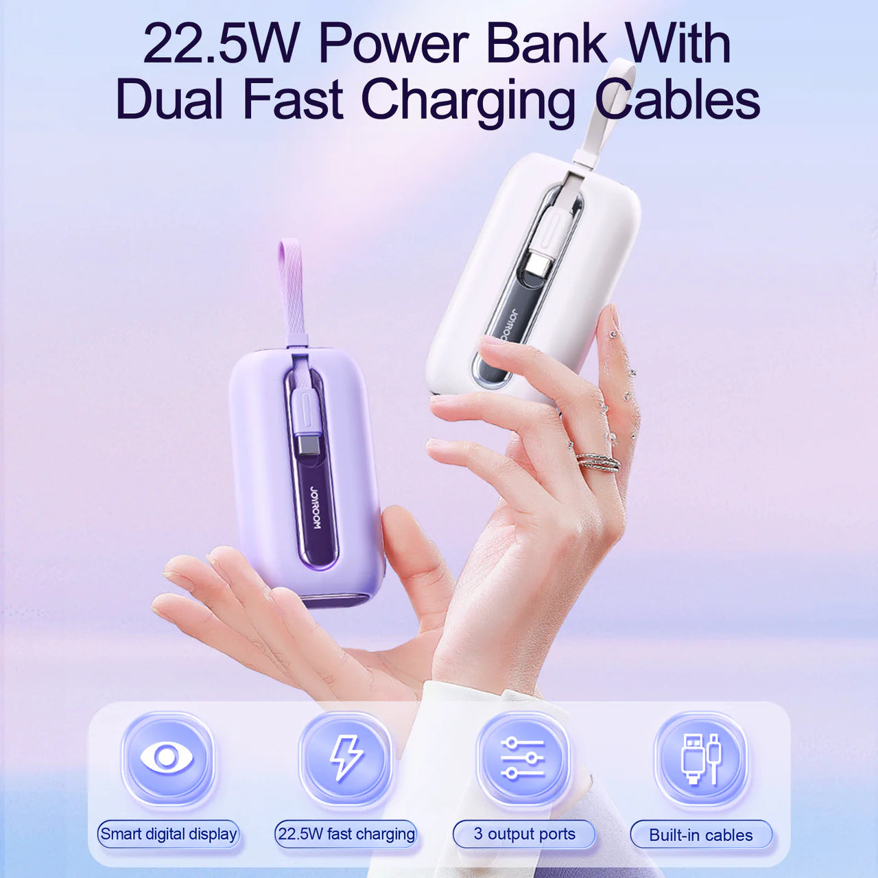 Joyroom JR-L012 10000mAh Mini Power Bank with Dual Cables – 22.5W Fast Charging