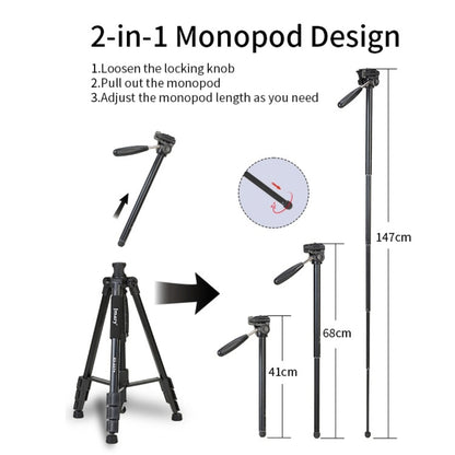 Jmary KP-2274 Professional 4-Section Aluminum Tripod with Horizontal Axis