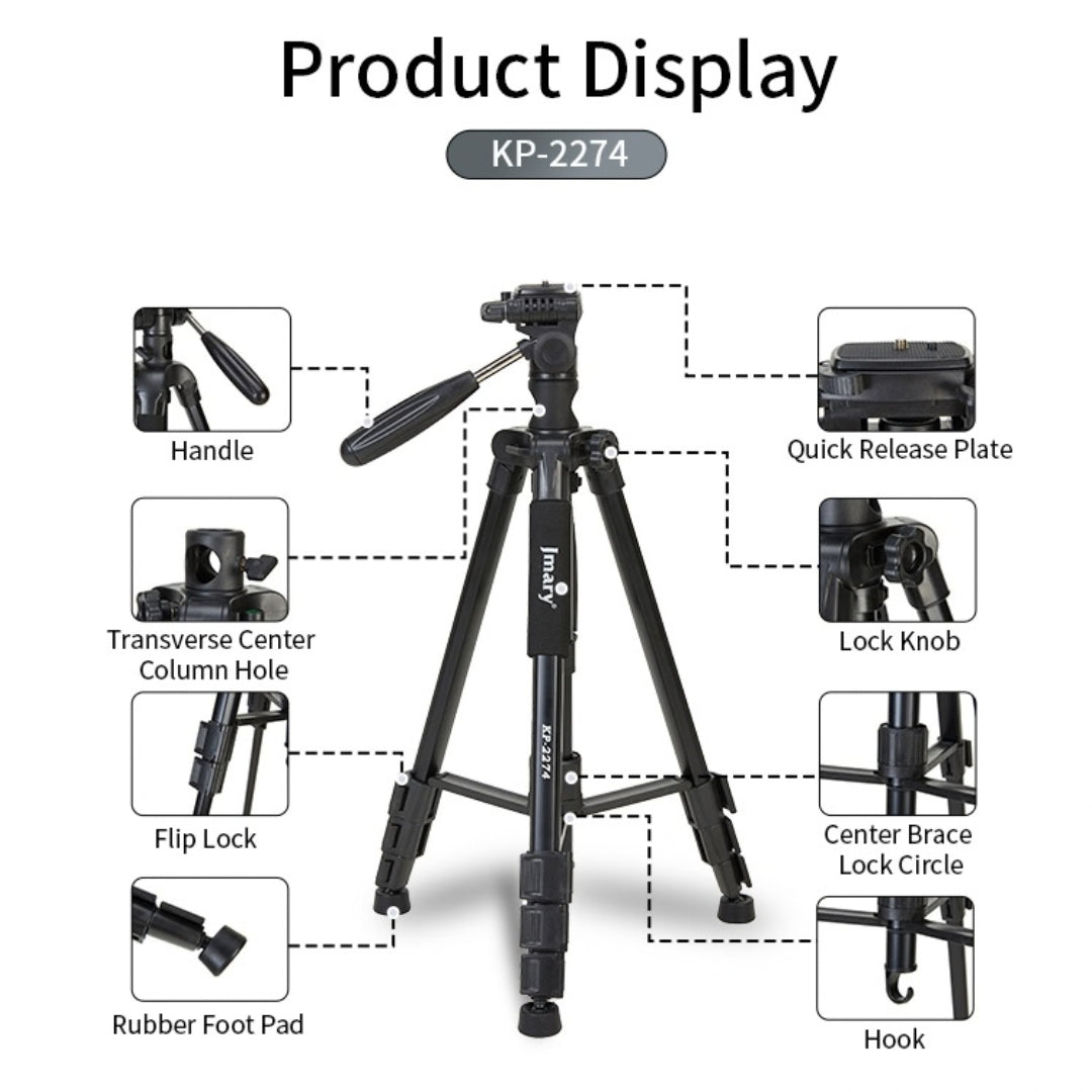 Jmary KP-2274 Professional 4-Section Aluminum Tripod with Horizontal Axis