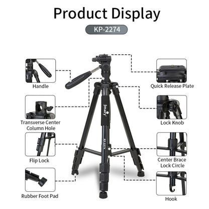 Jmary KP-2274 Professional 4-Section Aluminum Tripod with Horizontal Axis