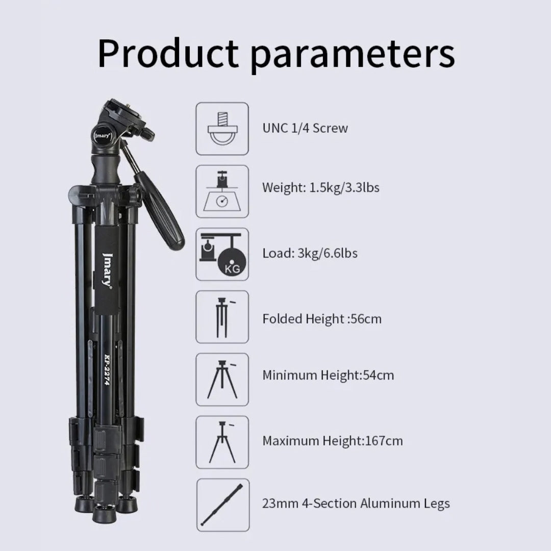 Jmary KP-2274 Professional 4-Section Aluminum Tripod with Horizontal Axis