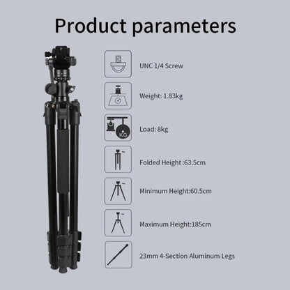 Jmary KS355+HG60 1.85M 2-in-1 Tripod & Monopod with Horizontal Axis Ball Head