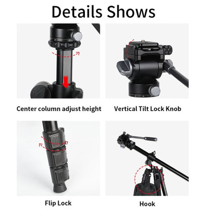 Jmary KS355+HG60 1.85M 2-in-1 Tripod & Monopod with Horizontal Axis Ball Head