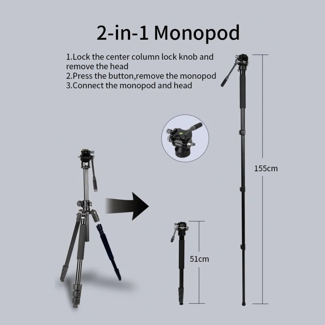 Jmary KS355+HG60 1.85M 2-in-1 Tripod & Monopod with Horizontal Axis Ball Head