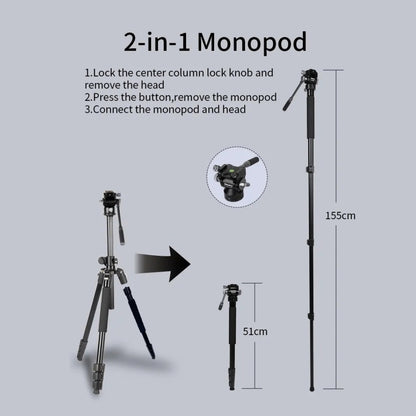 Jmary KS355+HG60 1.85M 2-in-1 Tripod & Monopod with Horizontal Axis Ball Head
