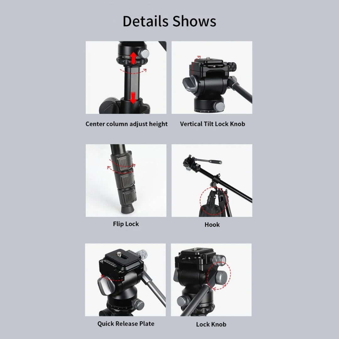 Jmary KS355+HG60 1.85M 2-in-1 Tripod & Monopod with Horizontal Axis Ball Head