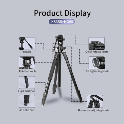 Jmary KS355+HG60 1.85M 2-in-1 Tripod & Monopod with Horizontal Axis Ball Head