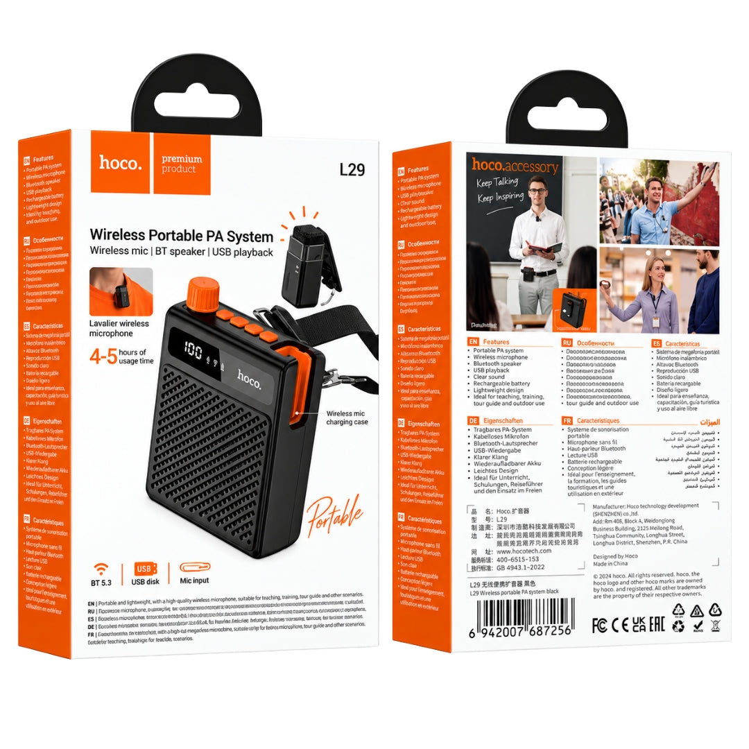 HOCO L29 5W Wireless Portable PA System with Lavalier Microphone & Bluetooth 6.0