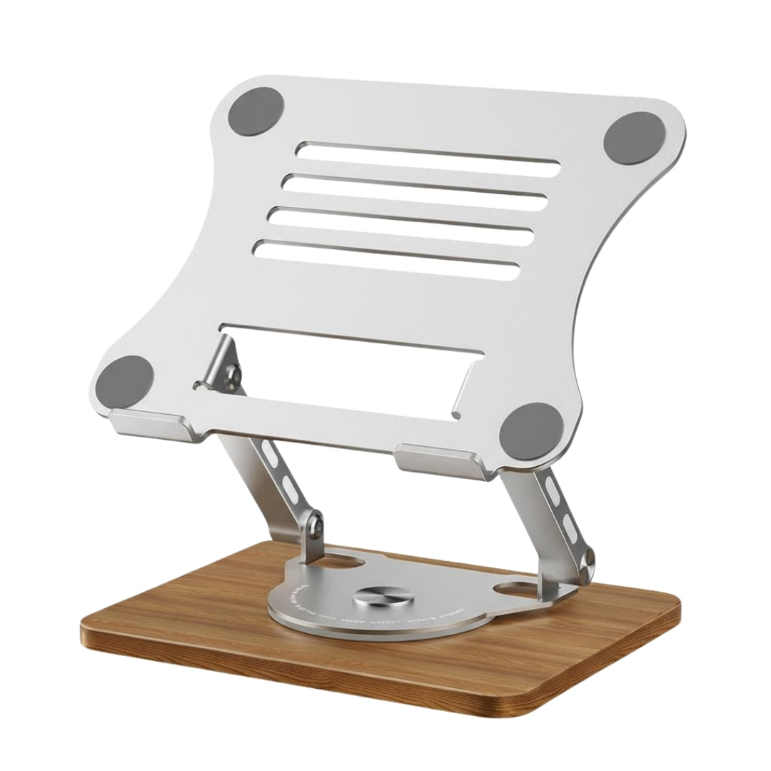 360° Rotating Adjustable Foldable Laptop Stand with Wooden Base