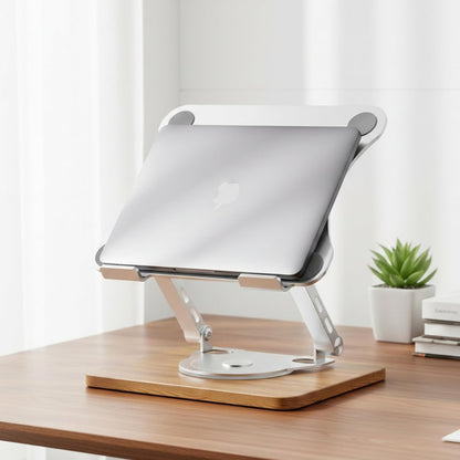 360° Rotating Adjustable Foldable Laptop Stand with Wooden Base