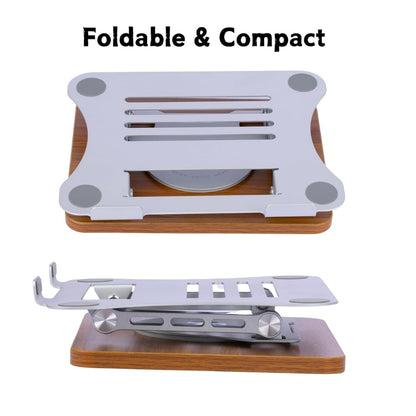 360° Rotating Adjustable Foldable Laptop Stand with Wooden Base