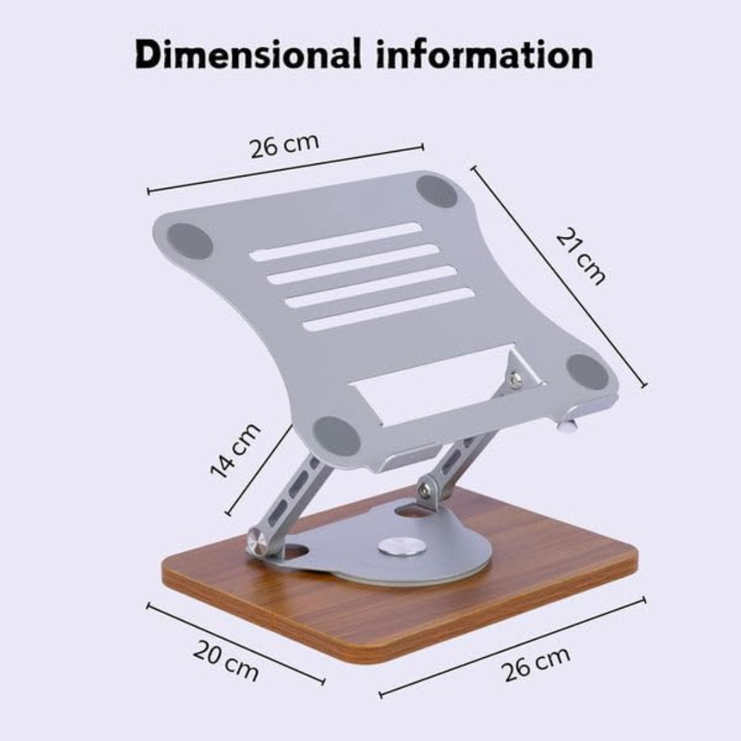 360° Rotating Adjustable Foldable Laptop Stand with Wooden Base