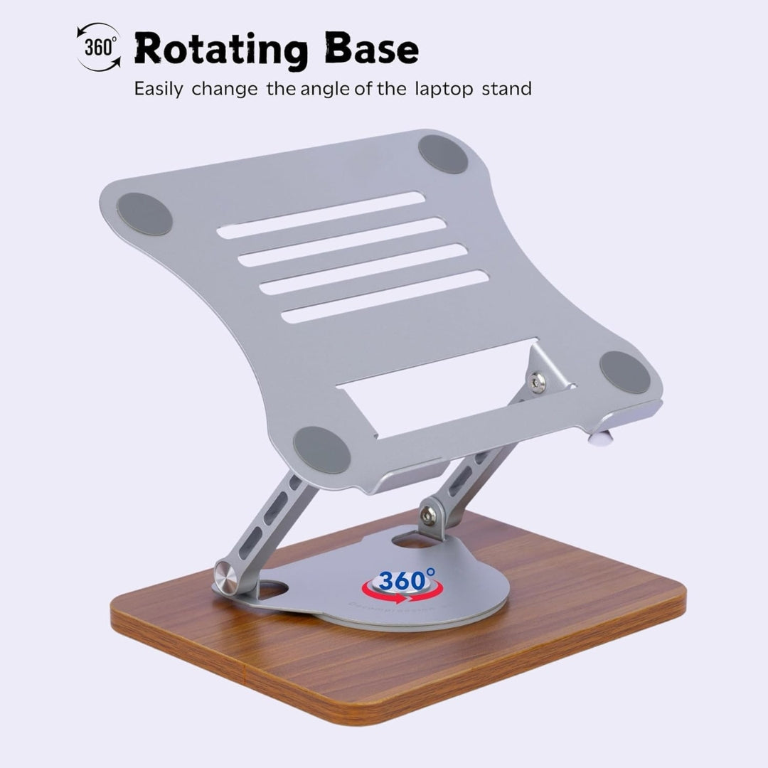 360° Rotating Adjustable Foldable Laptop Stand with Wooden Base