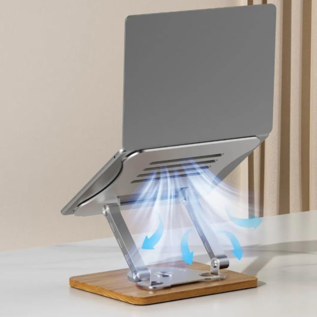 360° Rotating Adjustable Foldable Laptop Stand with Wooden Base