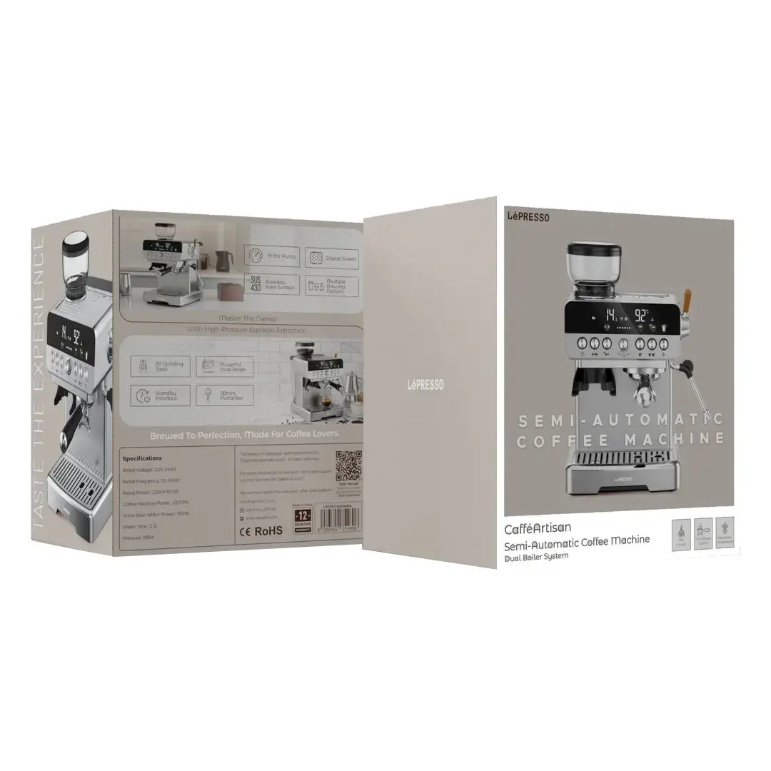 LePresso CafféArtisan Semi-Automatic Coffee Machine with Dual Boiler System – Silver