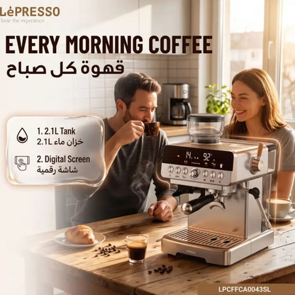 LePresso CafféArtisan Semi-Automatic Coffee Machine with Dual Boiler System – Silver