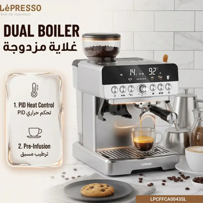 LePresso CafféArtisan Semi-Automatic Coffee Machine with Dual Boiler System – Silver