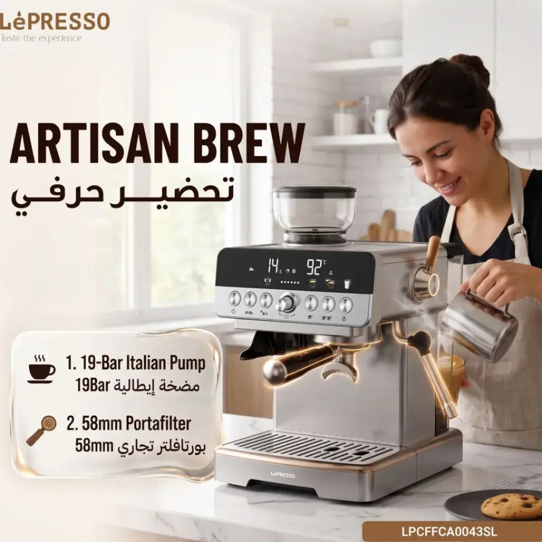 LePresso CafféArtisan Semi-Automatic Coffee Machine with Dual Boiler System – Silver
