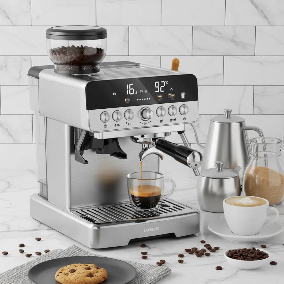 LePresso CafféArtisan Semi-Automatic Coffee Machine with Dual Boiler System – Silver