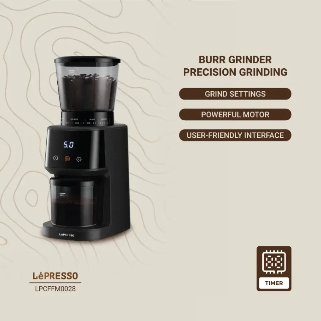 LePresso Conical Burr Coffee Grinder with 31 Grind Settings – Black