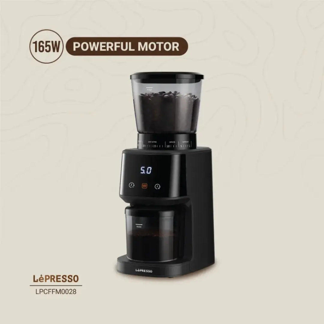 LePresso Conical Burr Coffee Grinder with 31 Grind Settings – Black