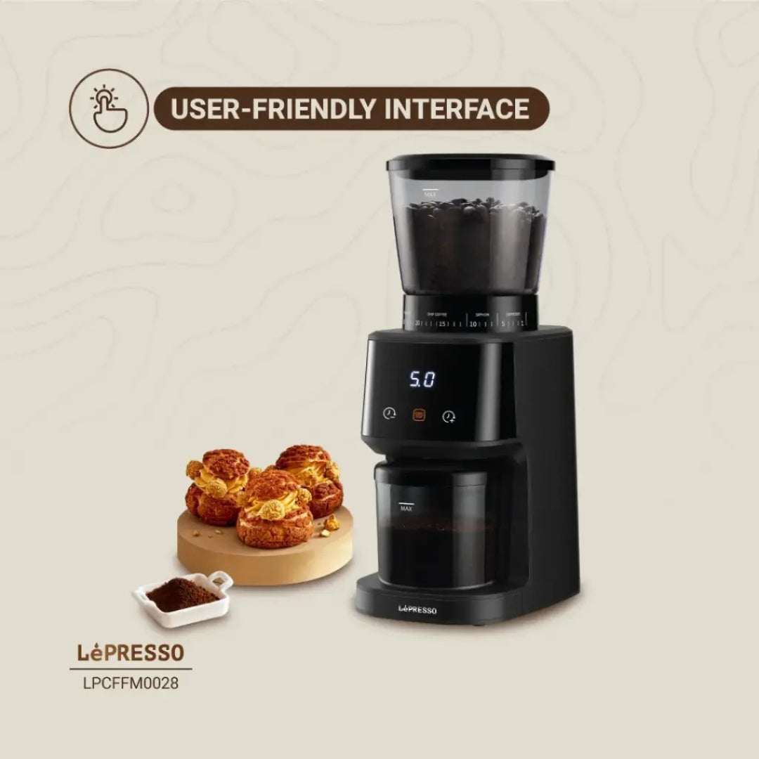 LePresso Conical Burr Coffee Grinder with 31 Grind Settings – Black
