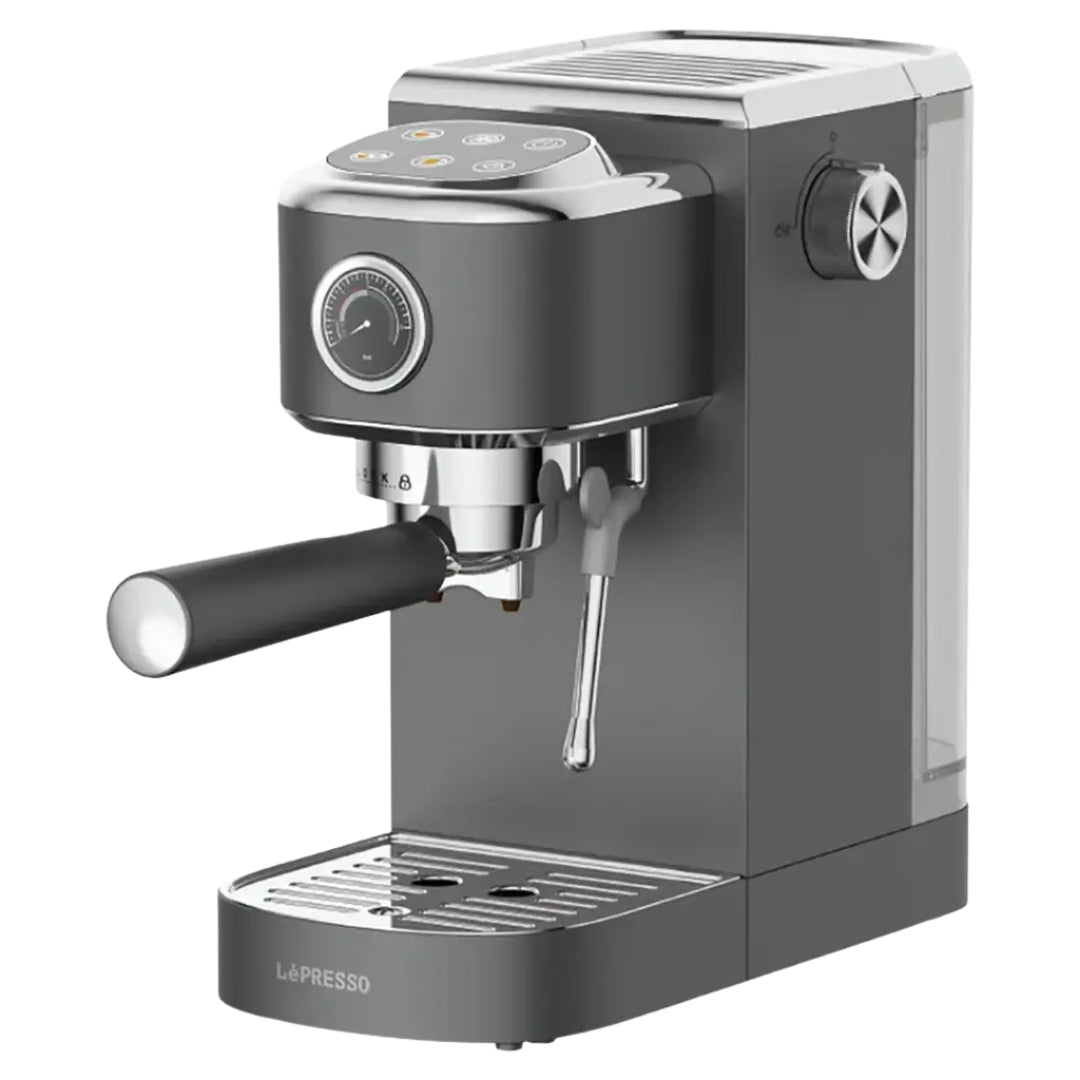 LePresso Caffè Virtuoso Hot & Cold Espresso Maker with Steam Wand & Pressure Gauge – Gray