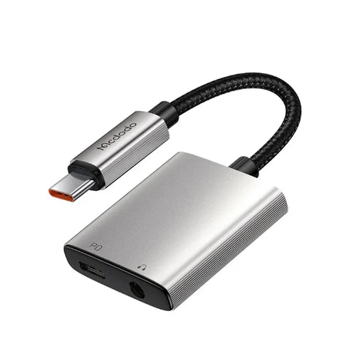 MCDODO USB C to USB C & AUX 3.5mm Audio Adapter with DAC - Silver

