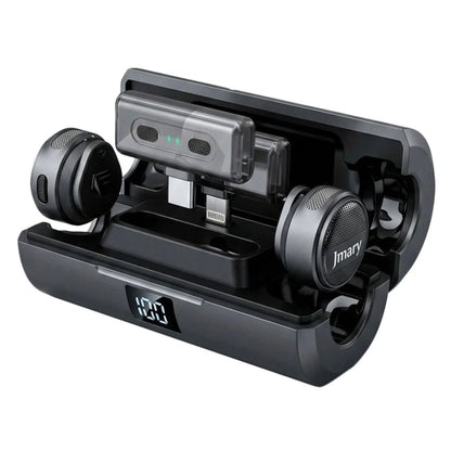 Jmary MW-19 2.4GHz Dual-Channel Wireless Microphone with Type-C & Lightning Receivers, Noise Cancellation & Charging Case
