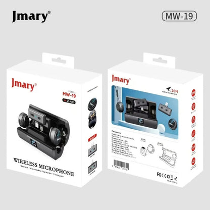 Jmary MW-19 2.4GHz Dual-Channel Wireless Microphone with Type-C & Lightning Receivers, Noise Cancellation & Charging Case