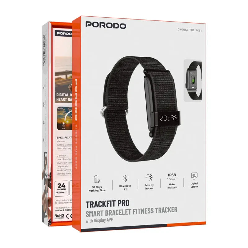 Porodo Trackfit Pro Smart Fitness Bracelet with Display App - Black
