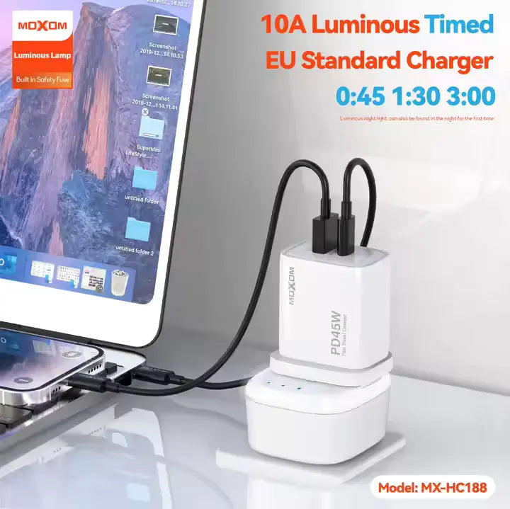MOXOM Universal Travel Multi Port USB Wall Charger 10A EU Timing luminous conversion plug socket - Saif Al Najmi Kw