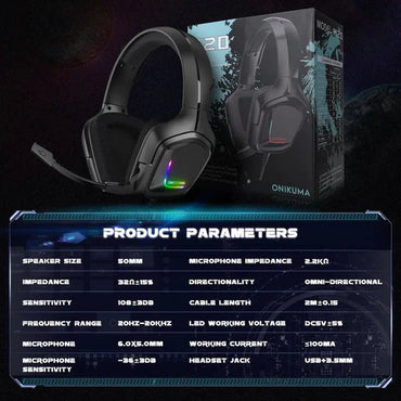 ONIKUMA K20 Wired Gaming Headset with Microphone & RGB Light - Clear Audio & Comfortable Design - Saif Al Najmi Kw