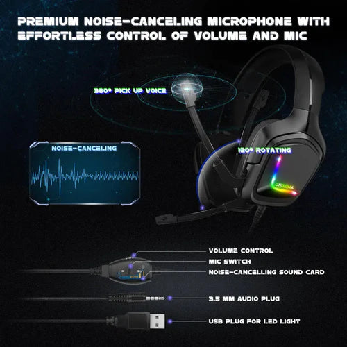 ONIKUMA K20 Wired Gaming Headset with Microphone & RGB Light - Clear Audio & Comfortable Design - Saif Al Najmi Kw